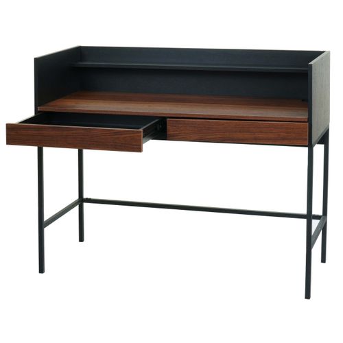 Bureau Table D'ordinateur Avec 2 Tiroirs Et Espace De Rangement 120x50 Cm Mdf Aspect Noyer