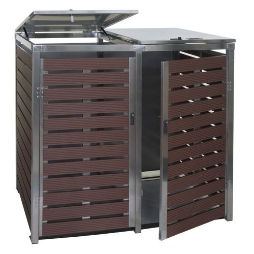 Cache-poubelle Abris Poubelle Vérouillable 117x144x102 Cm Wpc Acier Inoxydable Aspect Noyer 04_000