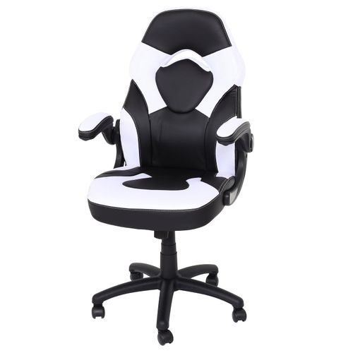 Chaise De Bureau Pivotante Avec Accoudoir Réglable En Hauteur Pvc Noir Et Blanc 04_0006226