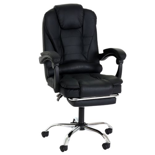 Fauteuil De Bureau Sur Roulettes Pivotant Avec Repose-pieds Extensible En Pvc Noir 04_0006232