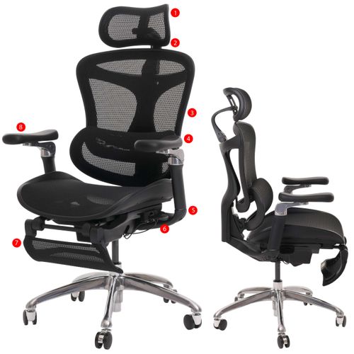 Fauteuil De Bureau Ergonomique Inclinable Avec Repose-pieds - Cuir PU, Dossier Haut, Réglable, Noir