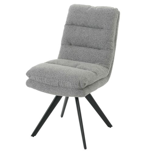 Chaise De Salle à Manger X1 Rotatif En Tissu Bouclé Gris Clair Rembourrage Épais Coins Arrondis 04