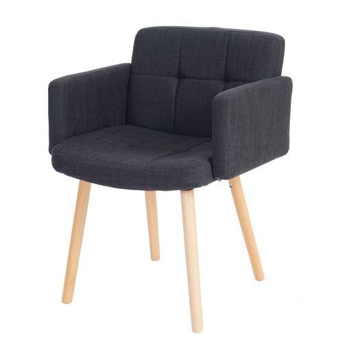 Chaise De Salle à Manger Avec Accoudoirs Assise Extra Large Design Rétro En Tissu Gris Foncé 04_00