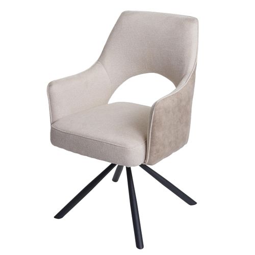 Chaise De Salle à Manger Fauteuil Rotatif En Tissu/textile Crème Cadre Trépied En Métal 04_0006329