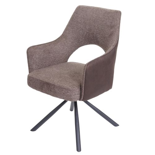 Chaise De Salle à Manger Fauteuil Rotatif En Tissu/textile Marron Foncé Cadre Trépied En Métal 04_