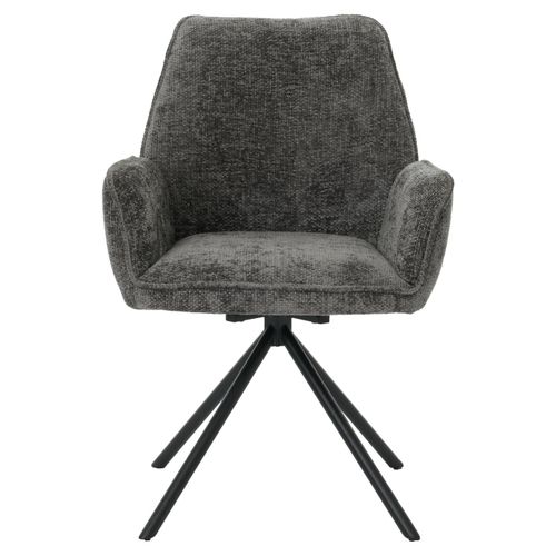 Chaise De Salle à Manger Avec Accoudoir Rotative En Tissu Chenille Gris Foncé Et Cadre Trépied 04_