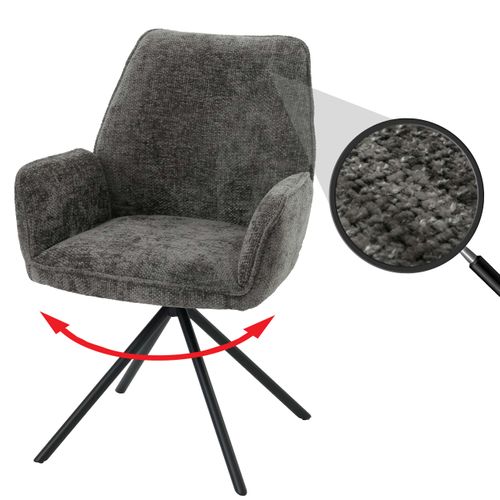 Chaise De Salle à Manger Avec Accoudoir Rotative En Tissu Chenille Gris Foncé Et Cadre Trépied 04_