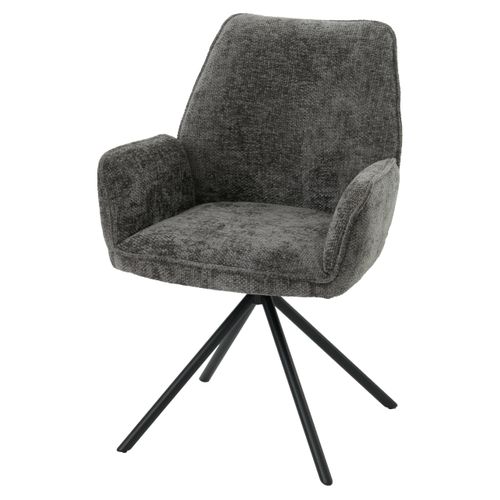 Chaise De Salle à Manger Avec Accoudoir Rotative En Tissu Chenille Gris Foncé Et Cadre Trépied 04_