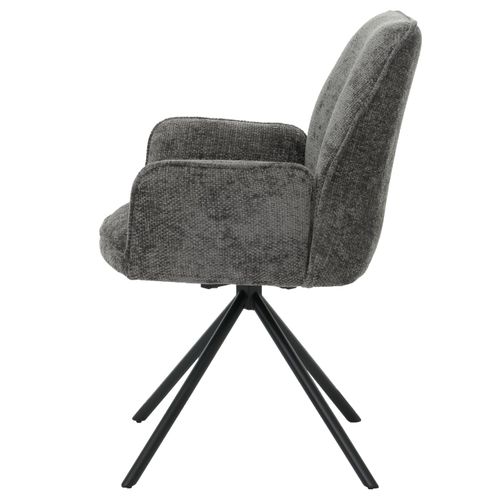 Chaise De Salle à Manger Avec Accoudoir Rotative En Tissu Chenille Gris Foncé Et Cadre Trépied 04_