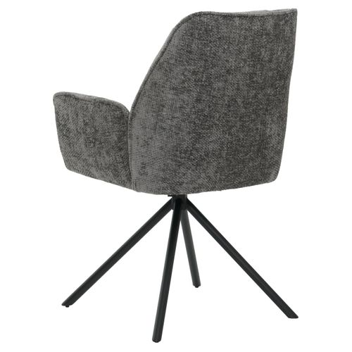 Chaise De Salle à Manger Avec Accoudoir Rotative En Tissu Chenille Gris Foncé Et Cadre Trépied 04_