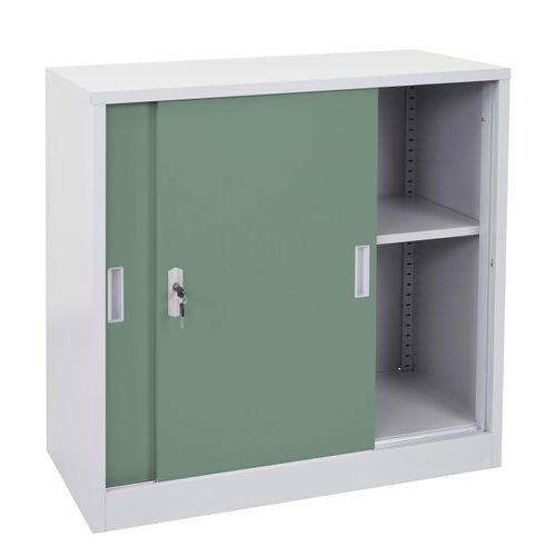 Armoire De Bureau En Acier Avec Portes Coulissantes Verrouillables 90x90x45 Cm Vert 04_0006410