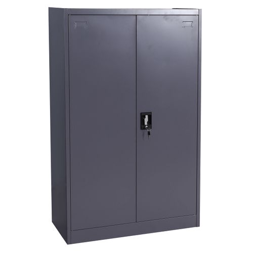 Armoire De Bureau En Acier 2 Portes Verrouillables En Métal 140x90x40 Cm Gris Foncé 04_0006412