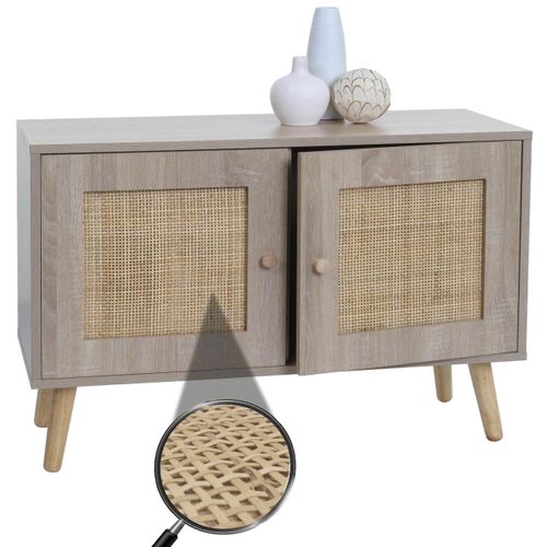 Commode Buffet Avec Deux Compartiments De Rangement En Kubu Bois Aspect Chêne 56x80x30 Cm 04_00065
