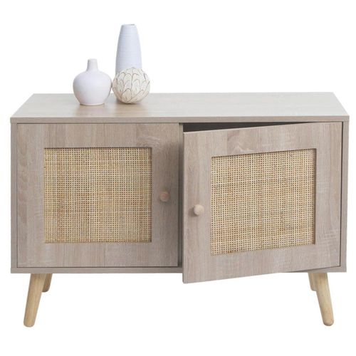 Commode Buffet Avec Deux Compartiments De Rangement En Kubu Bois Aspect Chêne 56x80x30 Cm 04_00065