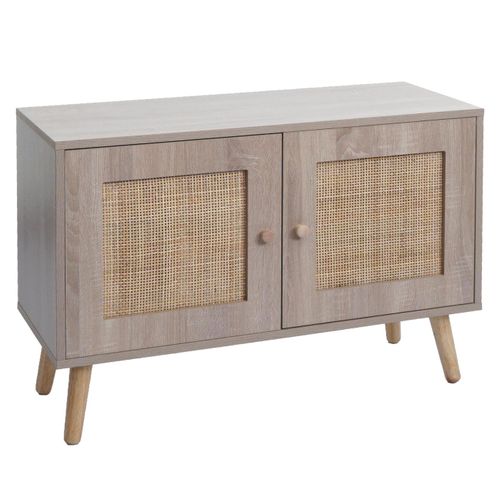 Commode Buffet Avec Deux Compartiments De Rangement En Kubu Bois Aspect Chêne 56x80x30 Cm 04_00065