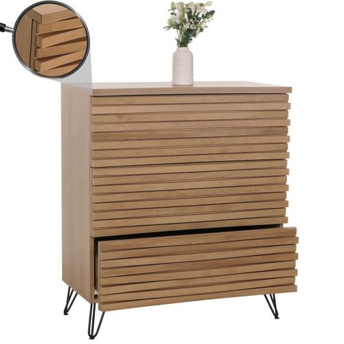 Commode Buffet Meuble Haut Design 3d 3 Tiroirs Bois Massif Manguier Et Métal 94x80x45 Cm 04_000652
