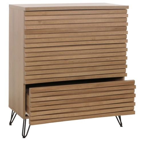 Commode Buffet Meuble Haut Design 3d 3 Tiroirs Bois Massif Manguier Et Métal 94x80x45 Cm 04_000652