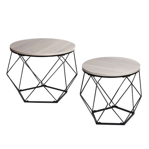 Ensemble De Deux Tables Basses Tables D'appoint En Métal Et Mdf Aspect Chêne Gris 04_0006763