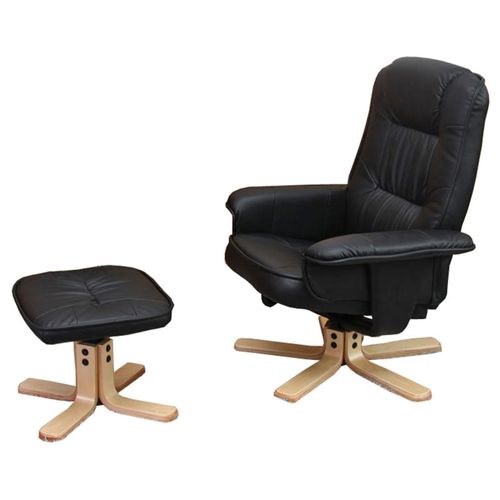 Fauteuil De Relaxation TV Avec Repose-pieds Tabouret Pouf En Pvc Noir Et Bois D'eucalyptus 04_0006