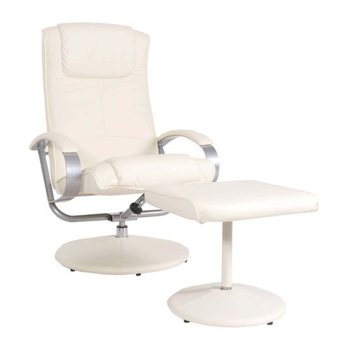 Fauteuil TV Relaxation Avec Repose-pieds En Pvc Blanc Crème 04_0006894