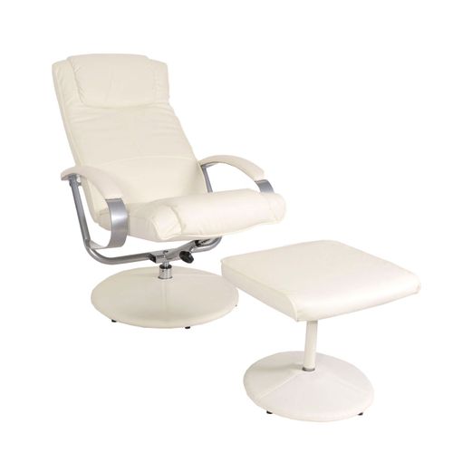 Fauteuil TV Relaxation Avec Repose-pieds En Pvc Blanc Crème 04_0006894