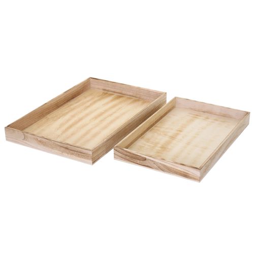 2x Plateaux De Différentes Tailles Plateau Petit-déjeuner En Bois Aspect Vieilli Marron Naturel 04
