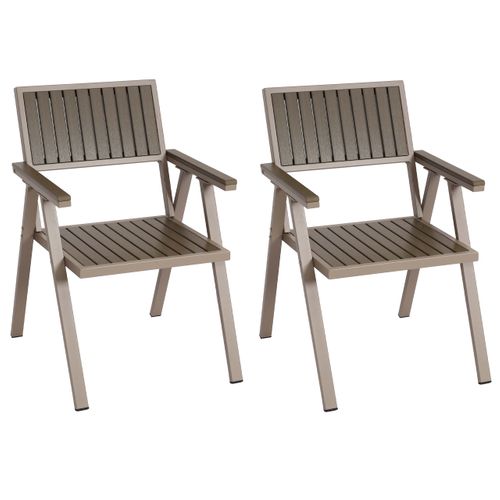 Lot De 2 Chaises De Jardin Extérieur En Aluminium Aspect Bois Structure Gris Champagne 04_0007302
