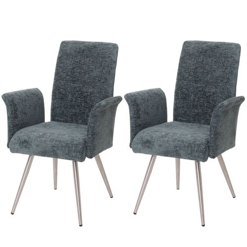 Lot De 2 Chaises De Salle à Manger Avec Accoudoirs En Acier Inoxydable Brossé Et Tissu Chenille Bl