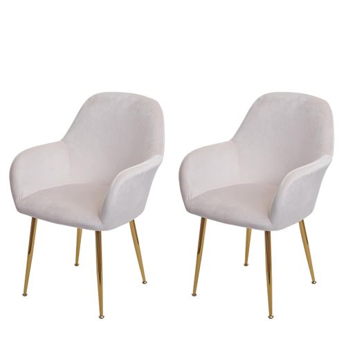 Lot De 2 Chaises De Salle à Manger Dossier Arrondi Design Rétro En Velours Blanc Crème Pieds Dorés