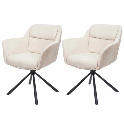 Lot De 2 Chaises De Salle à Manger Avec Accoudoirs Siège Pivotant En Tissu Crème Pvc Et Fer 04_000