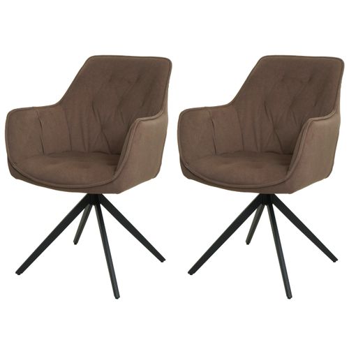 Lot De 2 Chaises De Salle à Manger Rembourrée Avec Accoudoir Rotatif Métal Et Tissu Marron 04_0007