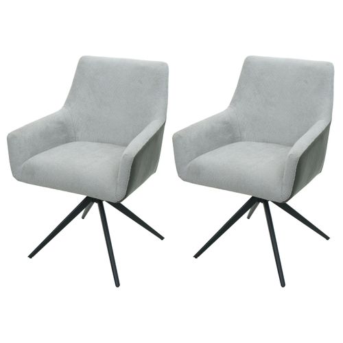 Lot De 2 Chaises De Salle à Manger Avec Accoudoir Siège Rotatif En Tissu Gris Clair Pvc Gris Foncé