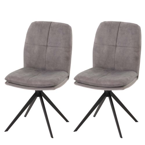 Lot De 2 Chaises De Salle à Manger Pivote à 180° Coutures Décoratives Tissu Gris Et Métal Noir 04_
