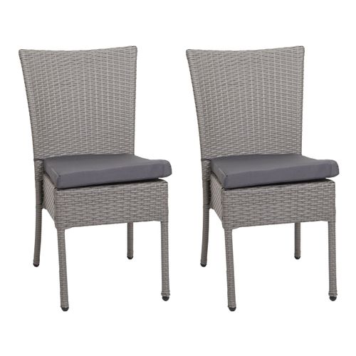 Lot De 2 Chaises En Polyrotin Gris Balcon Jardin Empilable Coussins Gris Foncé 04_0007409