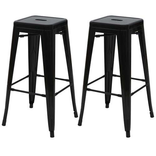 Lot De 2 Tabourets De Bar Avec Repose-pieds Design Industriel Empilable Métal Noir 04_0007450
