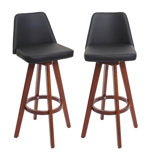 Lot De 2 Tabourets De Bar Chaises Comptoir Rotatif En Pvc Noir Et Bois 04_0007454