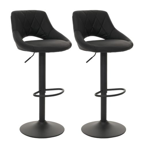 Lot De 2 Tabourets De Bar Similicuir Noir – Structure En Métal Noir – Repose-pieds
