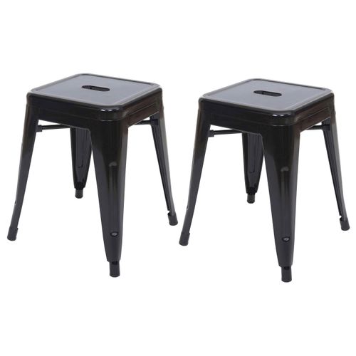 Lot De 2 Tabourets En Métal Design Industriel Empilable Noir 04_0007481