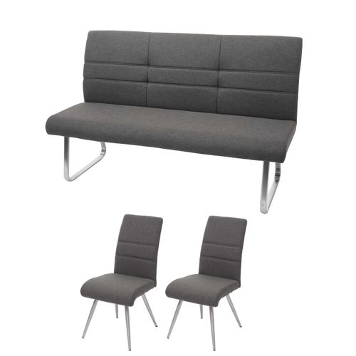 Lot De 2 Chaises De Salle à Manger + Banc 180 Cm En Tissu Gris-marron Acier Inoxydable 04_0007489