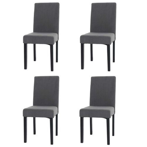 Lot De 4 Chaises De Salle à Manger Dossier Haut En Tissu Velours Côtelé Gris Foncé Pieds Foncés 04