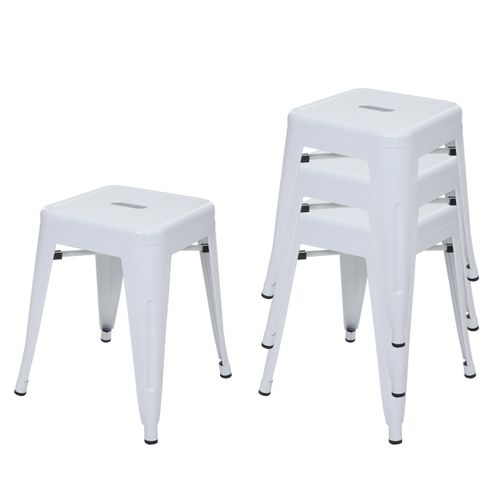 Lot De 4 Tabourets Bas En Métal Blanc Design Industriel Empilable 04_0007583