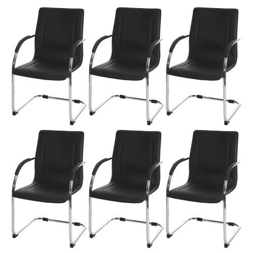 Lot De 6 Chaises De Salle à Manger Chaise De Conférence Assise En Pvc Noir Structure Acier Chromé