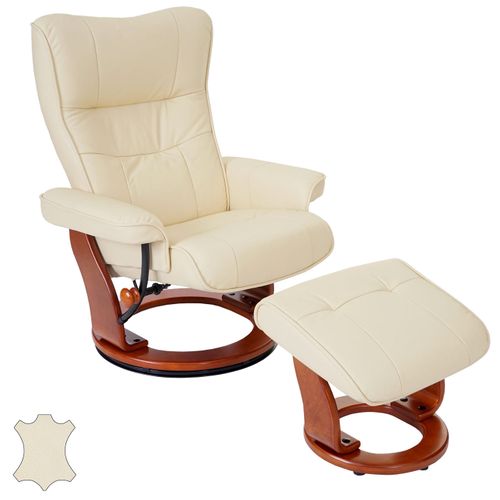 Fauteuil Relax Fauteuil TV Pivotant Avec Repose-pieds En Cuir Véritable Crème Cadre En Bois Couleur