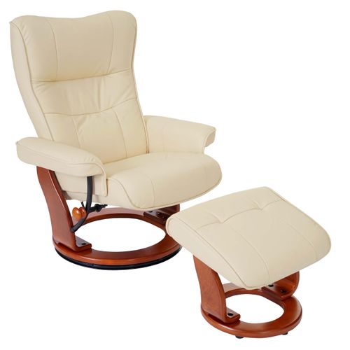 Fauteuil Relax Fauteuil TV Pivotant Avec Repose-pieds En Cuir Véritable Crème Cadre En Bois Couleur