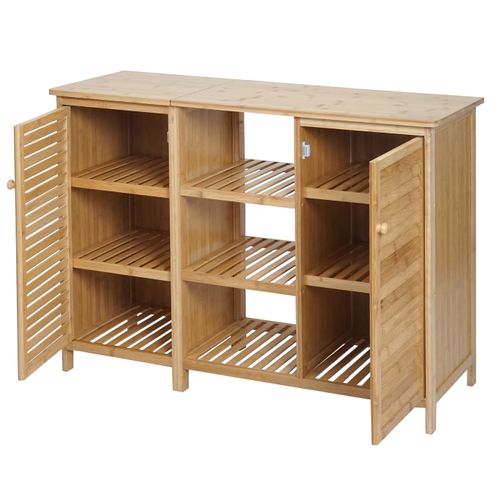 Meuble De Salle De Bain Étagère 2 Portes En Bambou 87 X 99 X 33 Cm 04_0007839