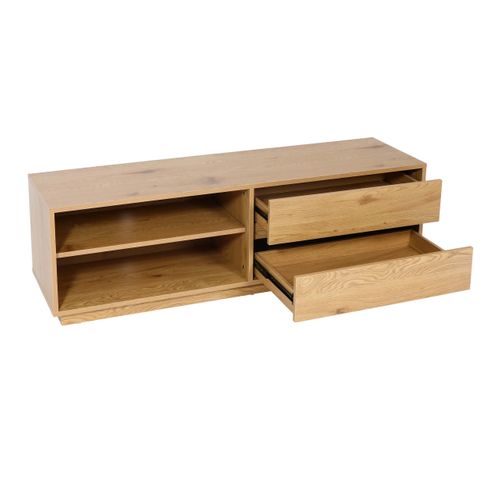 Meuble TV Avec 2 Tiroirs Et 2 Compartiments De Rangement 42x140x40 Cm Mdf Aspect Chêne 04_0007850