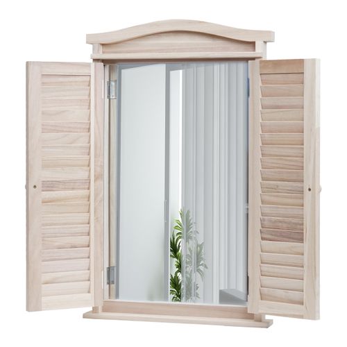 Miroir Mural Forme Fenêtre Avec Volets 71x46x5 Cm En Bois Vieilli 04_0007888