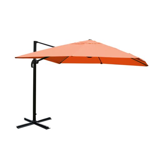 Parasol Déporté Avec Pied En Croix 3 X 3m Polyester Couleur Terre Cuite Aluminium 23kg Sans Pieds