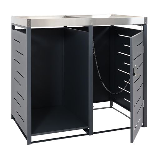 Abris Poubelle 1 Pièce Avec Stockage De Bois De Chauffage Et Bac à Fleurs Verrouillable 125 X 130