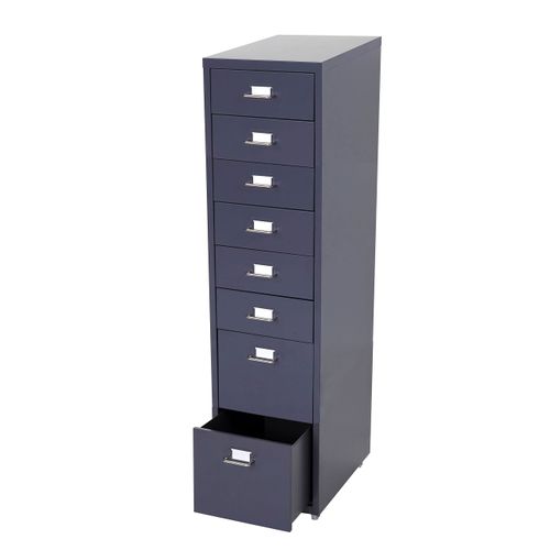Caisson à Tiroirs Armoire De Bureau 110x28x41 Cm 8 Tiroirs En Acier Gris Foncé 04_0008257